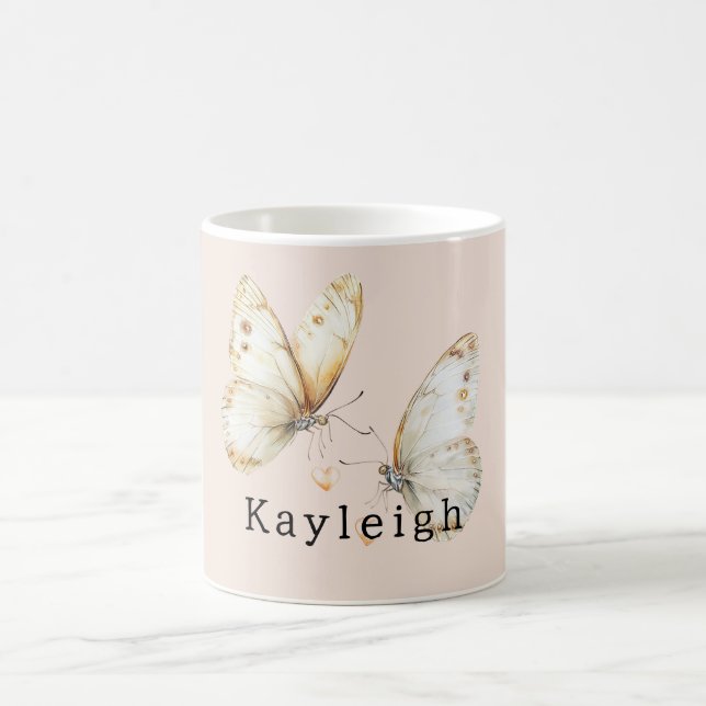 Taza De Café Mariposas de Crema Rosada (Centro)