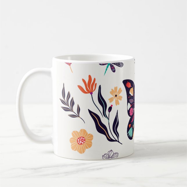 Taza De Café Mariposas de elementos de primavera Flores de aves (Izquierda)