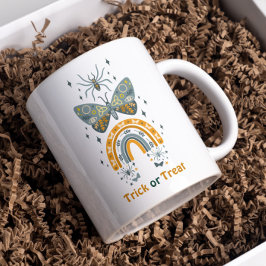Taza De Café Mariposas de Halloween, arcoíris y arañas