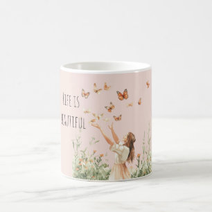 Taza De Café Mariposas de melocotón de vida hermosa