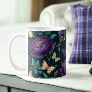 Taza De Café Mariposas de Saphir doradas y declive de peones mo