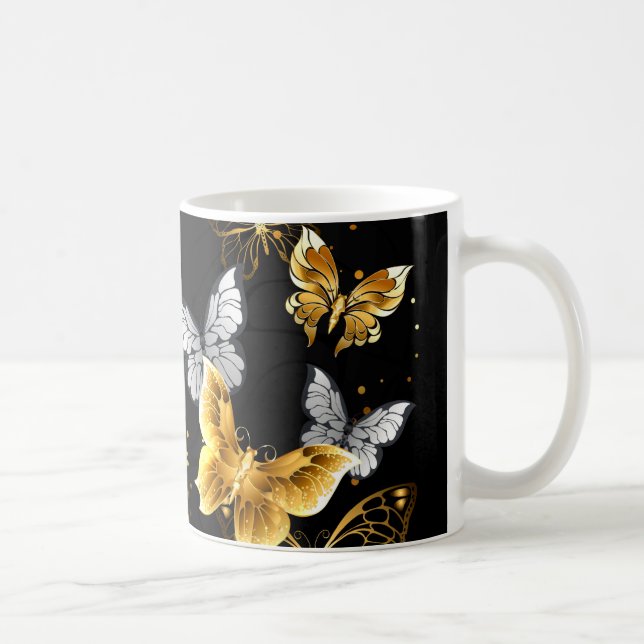 Taza De Café Mariposas doradas y blancas (Derecha)