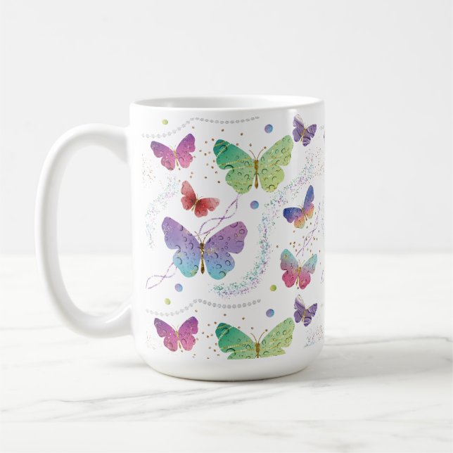 Taza De Café Mariposas elegantes violeta y azul brillante (Izquierda)