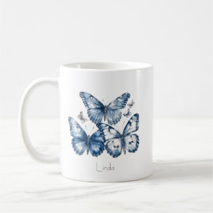 Taza De Café Mariposas en azul de Delft, personalizable