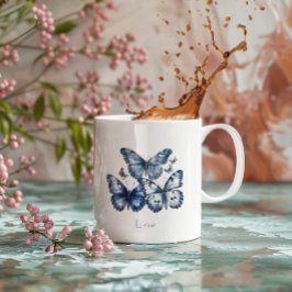 Taza De Café Mariposas en azul Delft, personalizable