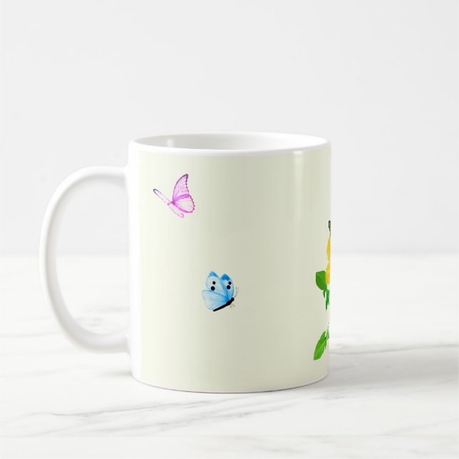 Taza De Café Mariposas en la mugre amarilla pálida (Izquierda)