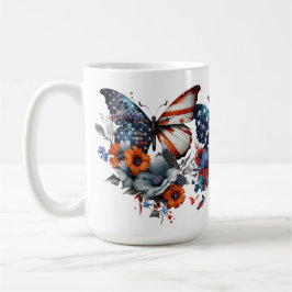 TAZA DE CAFÉ MARIPOSAS FLORES ROJO BLANCO AZUL PATRIÓTICO