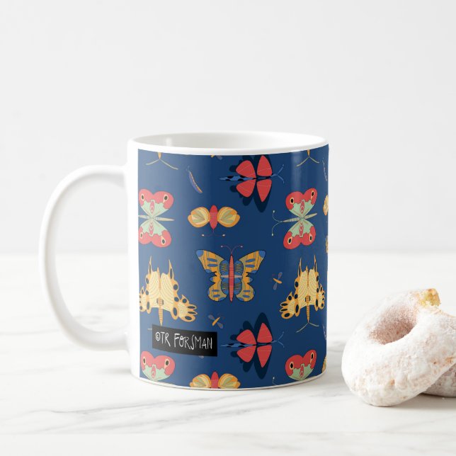 Taza De Café Mariposas geométricas en azul (Con donut)