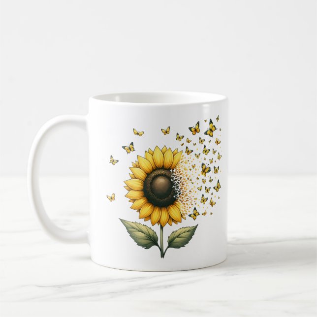 Taza De Café Mariposas girasoles personalizadas (Izquierda)