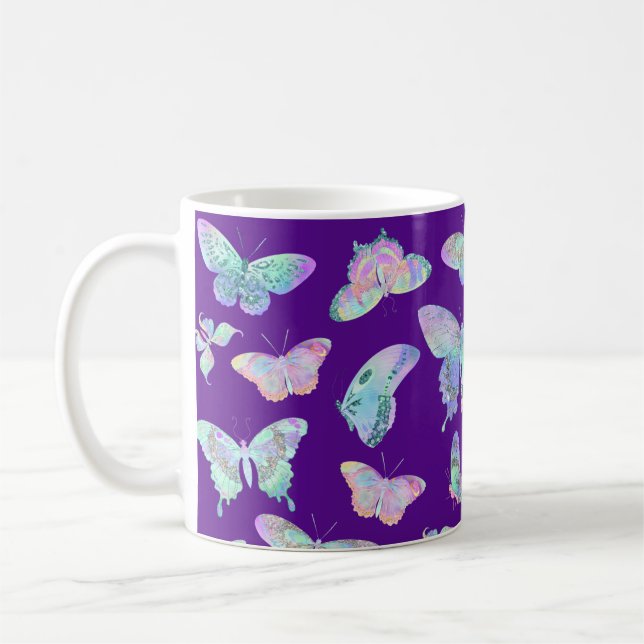 Taza De Café Mariposas irlandesas bonitos en morado (Izquierda)