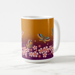 Taza De Café Mariposas japonesas en medio del Sakura florecen e