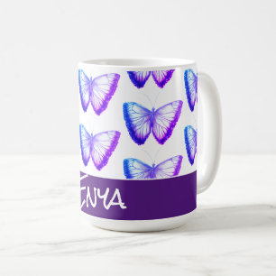 Taza De Café Mariposas lindas personalizadas azul morado
