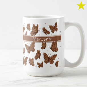 Taza De Café Mariposas Miel Marrón y Punto Monograma Nombre Per