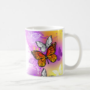 Taza De Café Mariposas monarcas en fondo morado