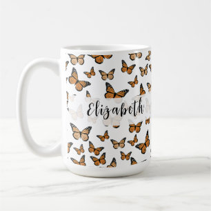 Taza De Café Mariposas Naranjas Bonitas Nombre Personalizado