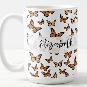 Taza De Café Mariposas Naranjas Bonitas Nombre Personalizado