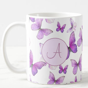 Taza De Café Mariposas Pastel Purpura Femeninas Personalizadas