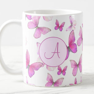 Taza De Café Mariposas Pastel Rosa Femeninas Personalizadas con
