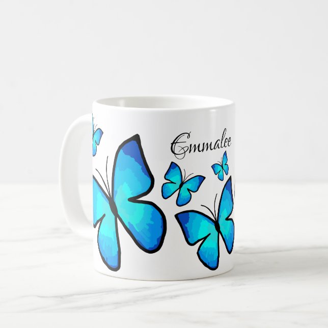 Taza De Café Mariposas pintadas de azul personalizadas (Anverso izquierdo)