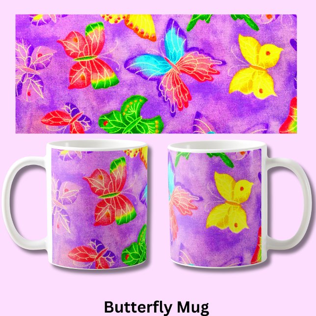 Taza De Café Mariposas pintadas de época sobre fondo de tela (Subido por el creador)