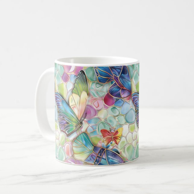 Taza De Café Mariposas Púrpura Rosa Mint Aqua (Anverso izquierdo)