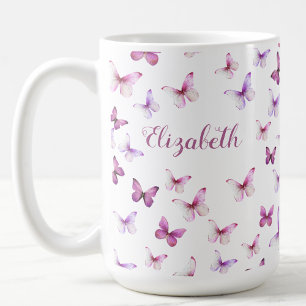 Taza De Café Mariposas Rosadas Bonitas Nombre Personalizado