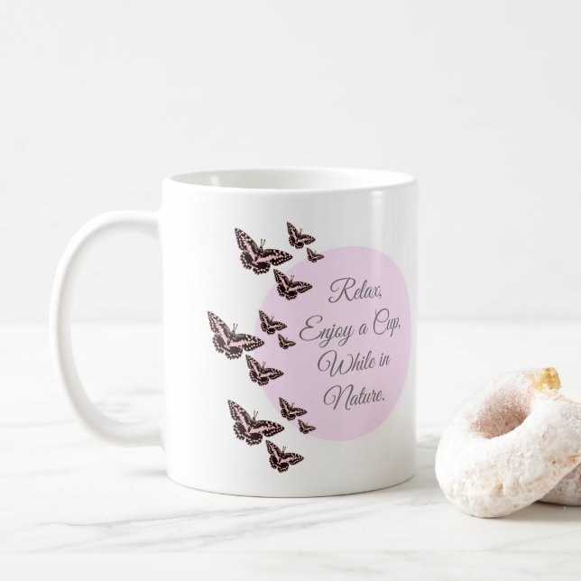 Taza De Café mariposas rosadas Rosas (Con donut)