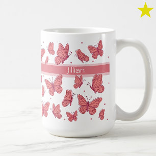 Taza De Café Mariposas rosadas y puntos Monograma de nombre per