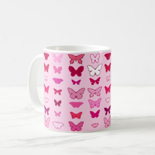 Taza De Café Mariposas, tonos rosas y fucsia