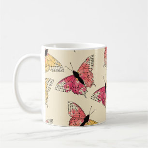 Taza De Café Mariposas volando: patrón de marfil ininterrumpido