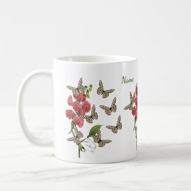 Taza De Café Mariposas Y Flor De Pea Dulce (Izquierda)