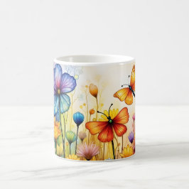 Taza De Café Mariposas y flores