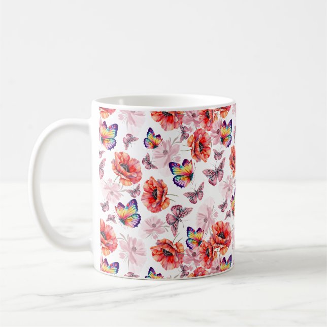 Taza De Café Mariposas y flores de amapola (Izquierda)