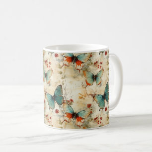Taza De Café Mariposas y flores de época coloridas (3)