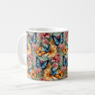 Taza De Café Mariposas y flores impresionistas