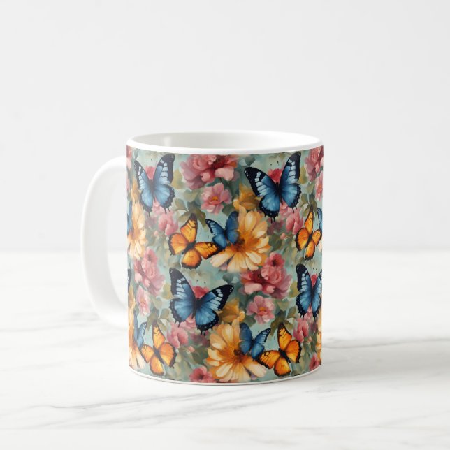 Taza De Café Mariposas y flores impresionistas (Anverso izquierdo)