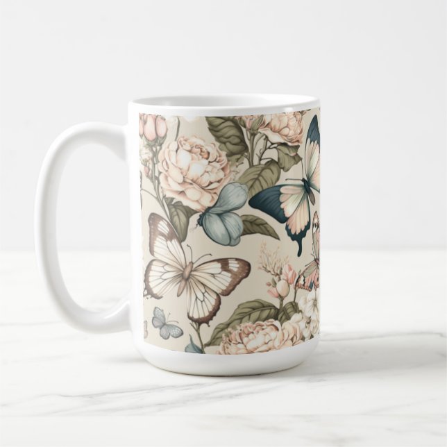 Taza De Café Mariposas y flores pastel (Izquierda)