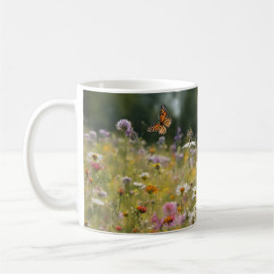 Taza De Café Mariposas y flores silvestres
