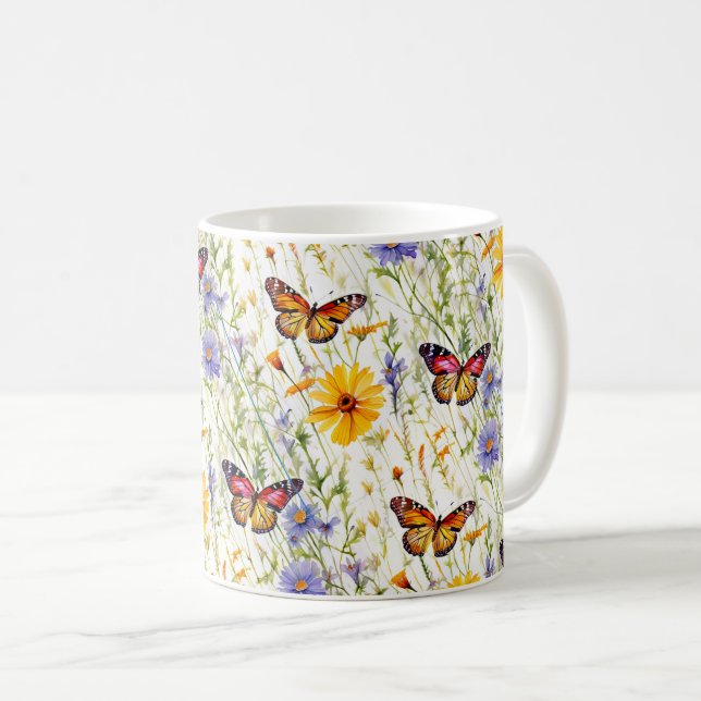 Taza De Café Mariposas y maricas en un prado (Anverso derecho)