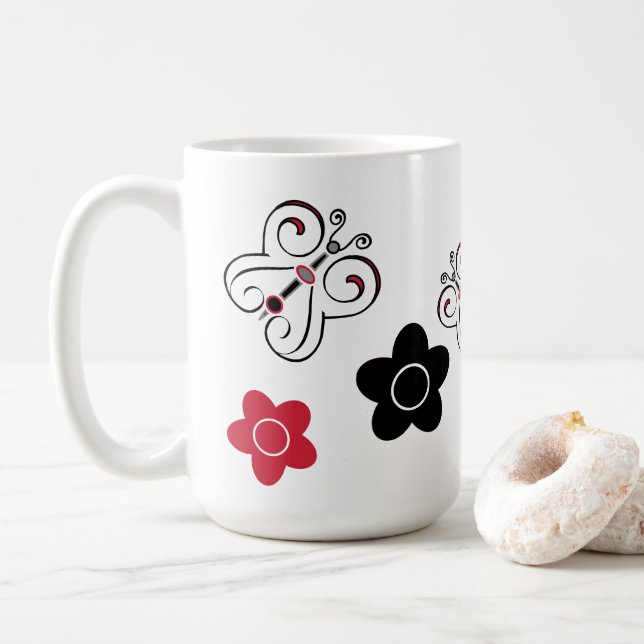 Taza De Café Mariposas y Posiciones Rojas y Negras (Con donut)
