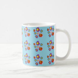 Taza De Café Mariquita Bonita y Flores Patrón Azul Claro