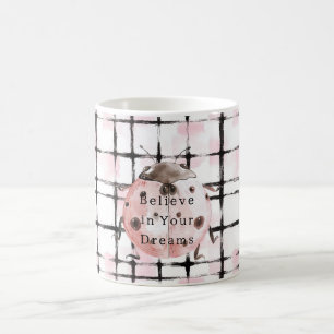 Taza De Café Mariquita de rayas negras y rosadas