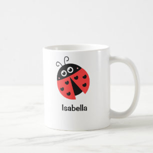 Taza De Café Mariquita Roja y Negra Adorable con Corazones para