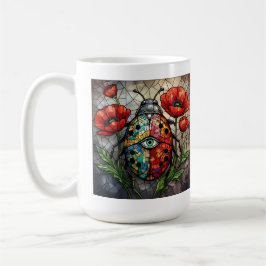 Taza De Café Mariquita vidriera flor de amapola vibrante insect
