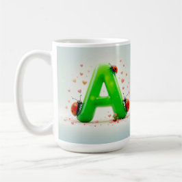 Taza De Café Mariquitas Lindas en la Letra Verde A del Alfabeto