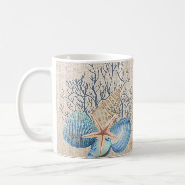 Taza De Café Mariscos azules beiges Coral Starfish (Izquierda)