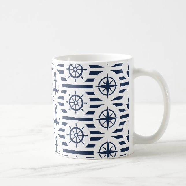 Taza De Café Marítimo En Patrón Azul (Derecha)