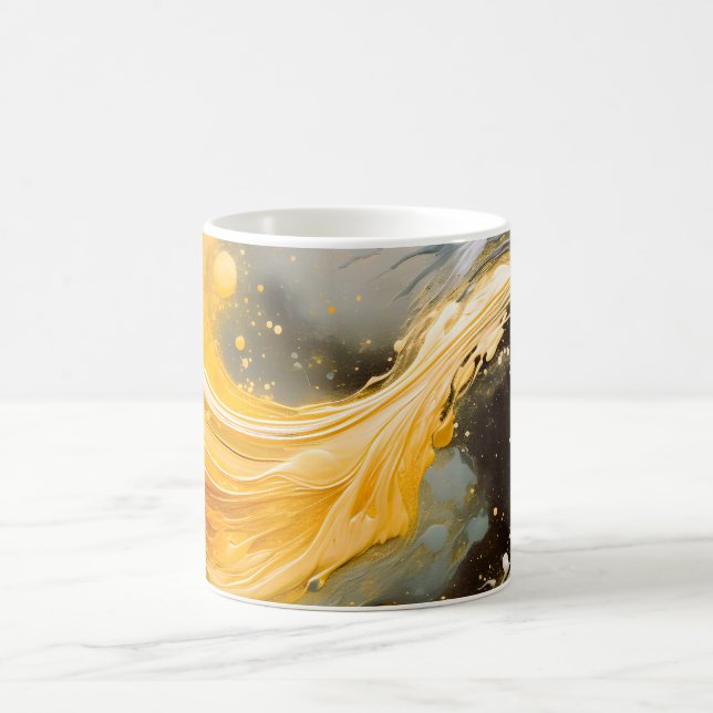 Taza De Café Mármol Abstracto Dorado Olas Modernas (Centro)