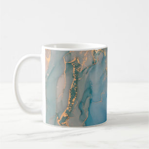 Taza De Café Mármol azul abstracto con oro purpurina
