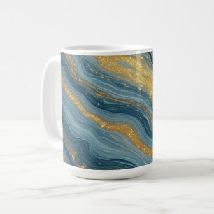 Taza De Café Mármol Azul Abstracto Con Venas Doradas